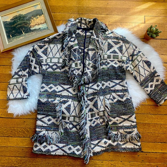 Zara Casual Open Multicoloured Textured Jacket - Picture 1 of 7